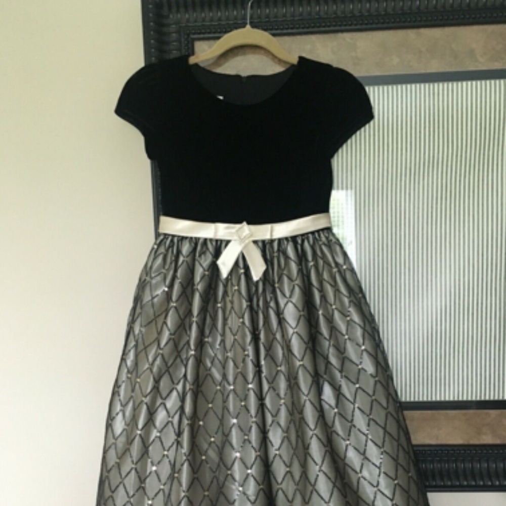 Cinderella Dress Black Velvet Gold Overlay Flower Girl